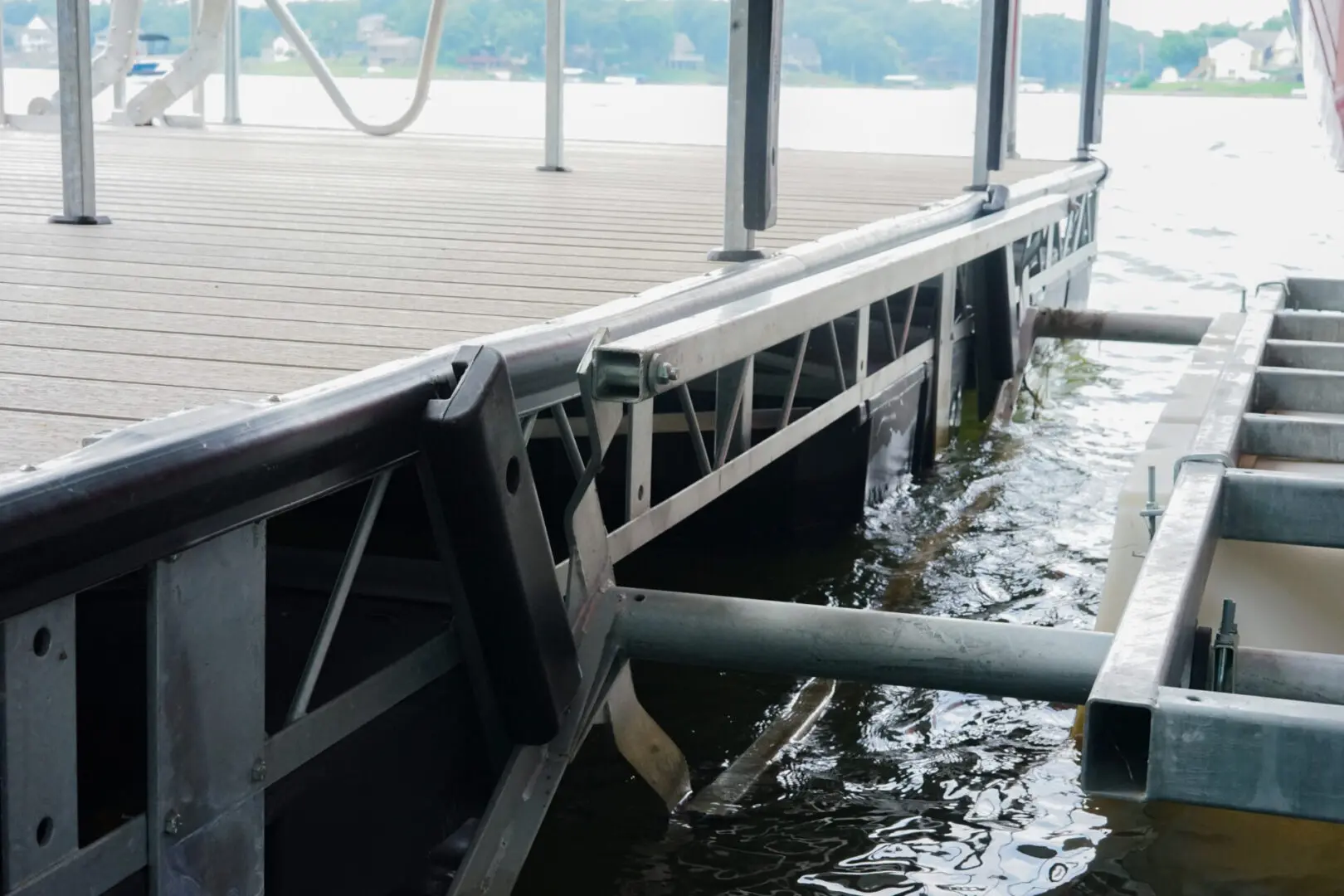 Dock lift mechanism in lake water.