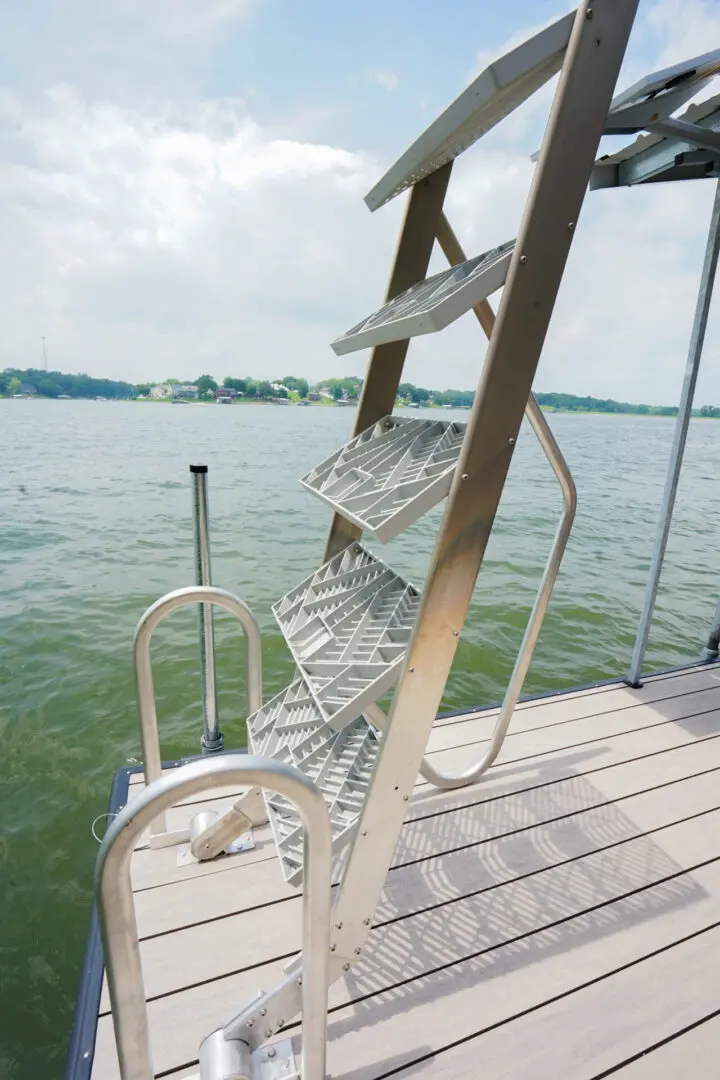Aluminum dock ladder with steps.