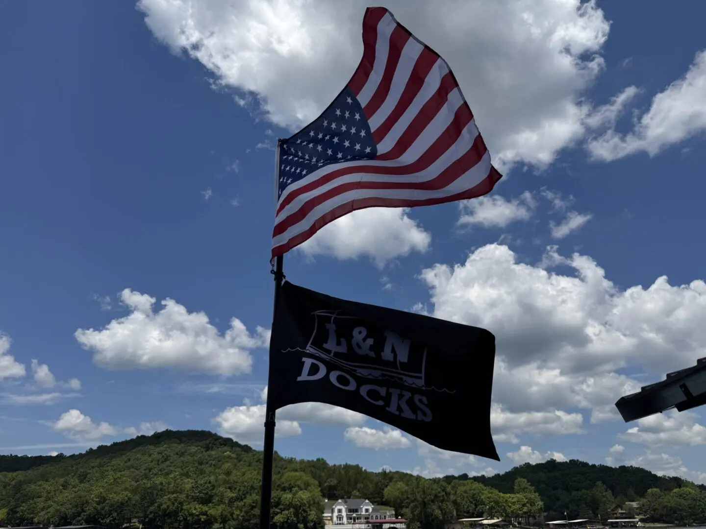 American and L&N Docks flags waving.